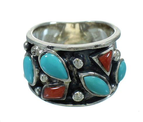 Turquoise And Coral Genuine Sterling Silver Jewelry Southwest Ring Size 5 AX82234